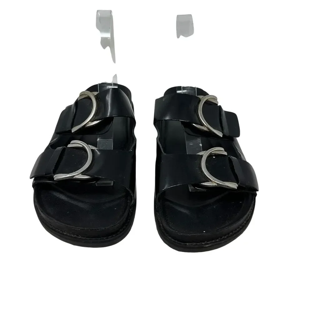 Zara Slide Sandals Buckles Double Strap Faux Leather Black Size 41 US‎ 10 - Picture 5 of 14